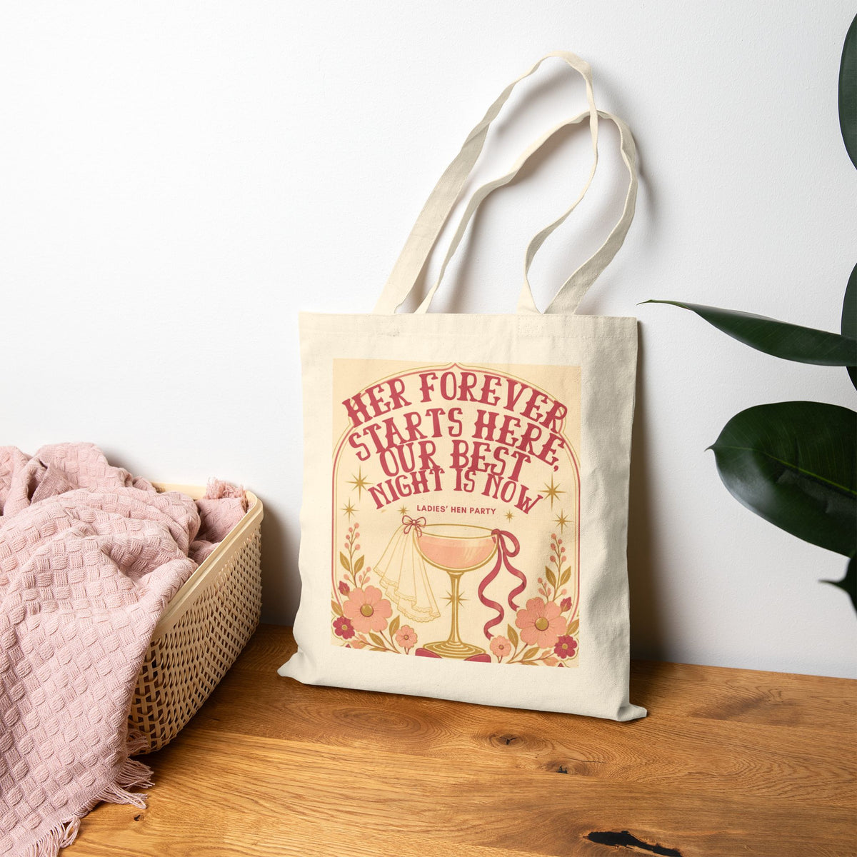 Tote Bag — “Her Forever Starts Here” Bachelorette Party Canvas Tote