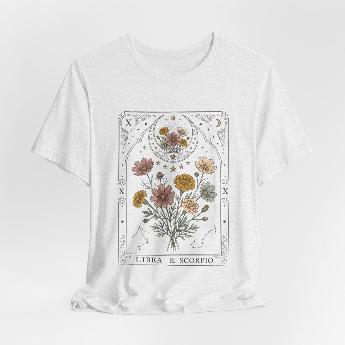 Libra & Scorpio Floral Zodiac T‑Shirt — Botanical Horoscope Tee