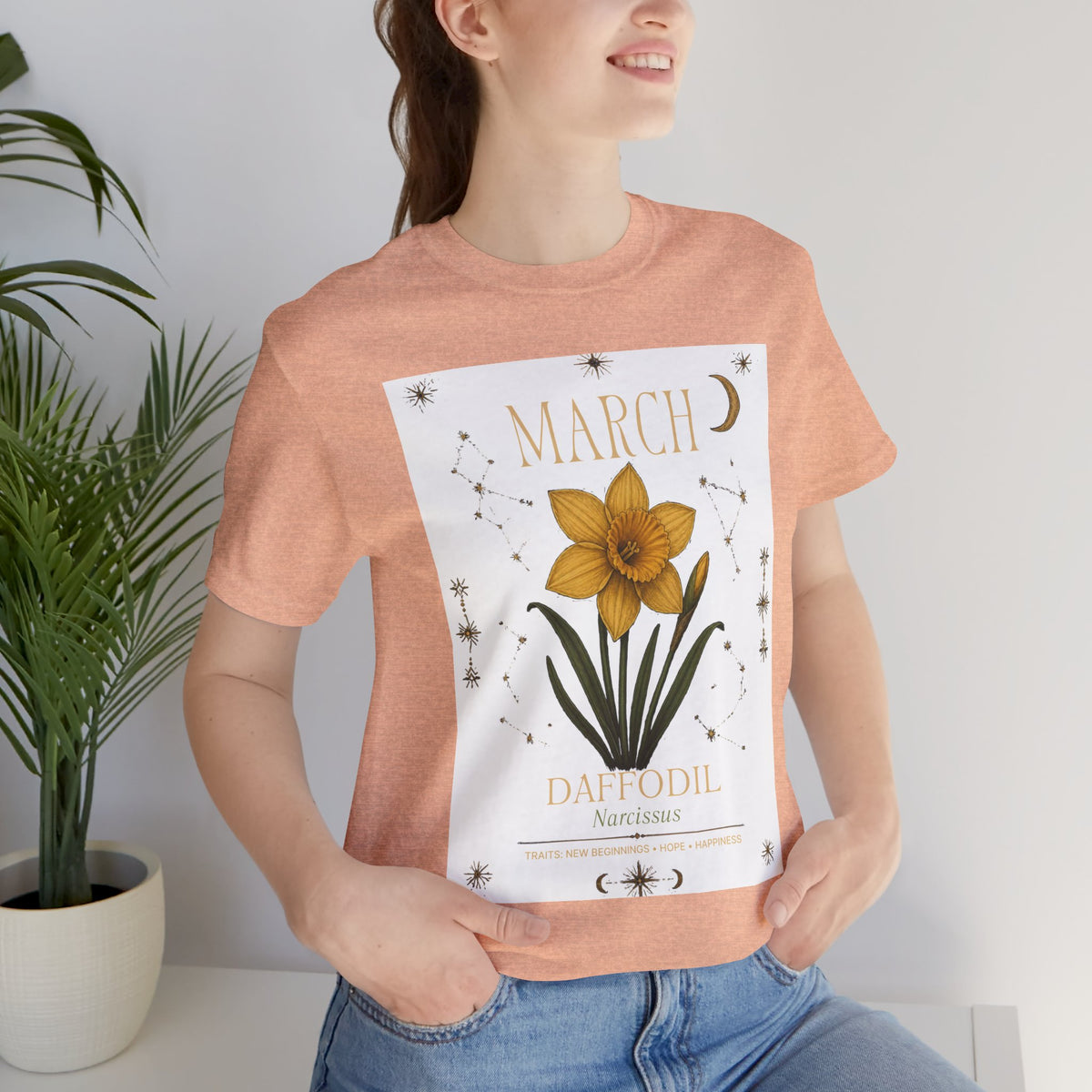 March Zodiac/Celestial aesthetics with birth flower — Birth Month Flower Tee