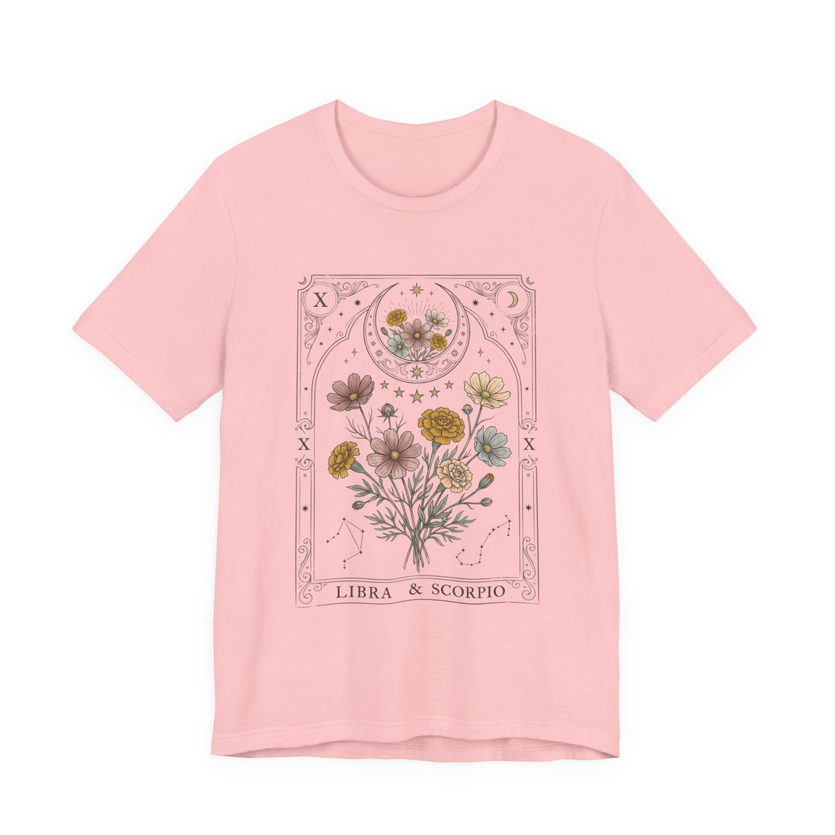October - Libra & Scorpio Floral Zodiac Birth Flower T‑Shirt — Botanical Horoscope Tee