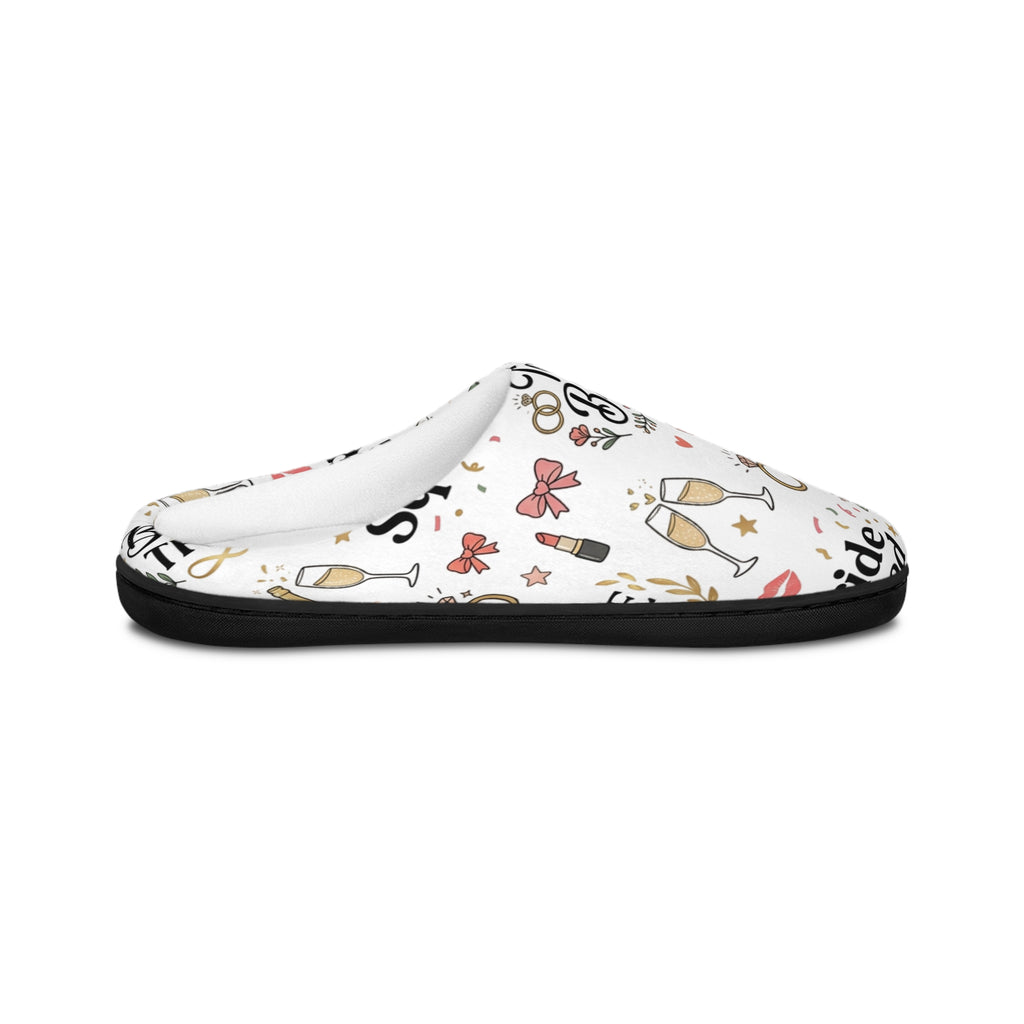 Bridal Party Indoor Slippers — 'Bride Squad' Champagne & Rose Pattern