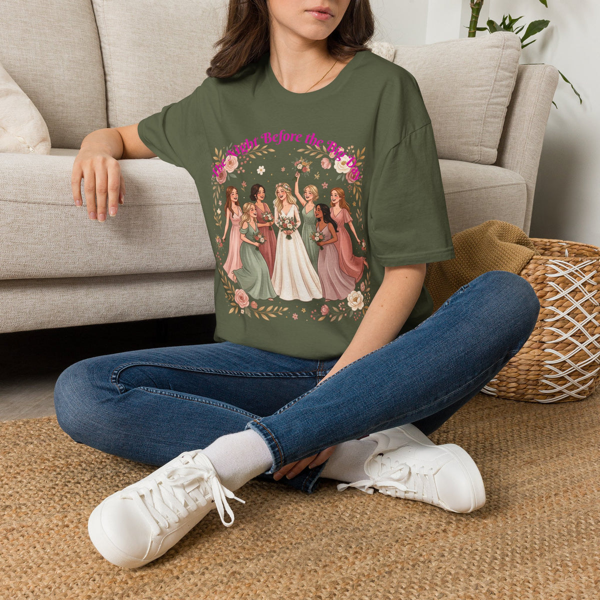 Bride and Bridesmaids Illustration T-Shirt | Floral Wedding Bridal Party Design