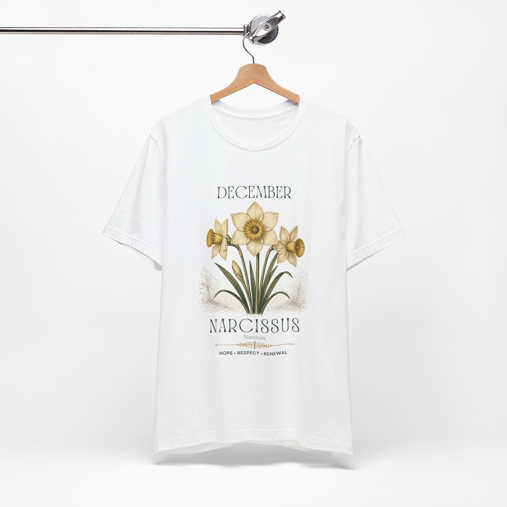 December Birth Flower Tee | Narcissus & Holly Celestial Design | Birthday Gift