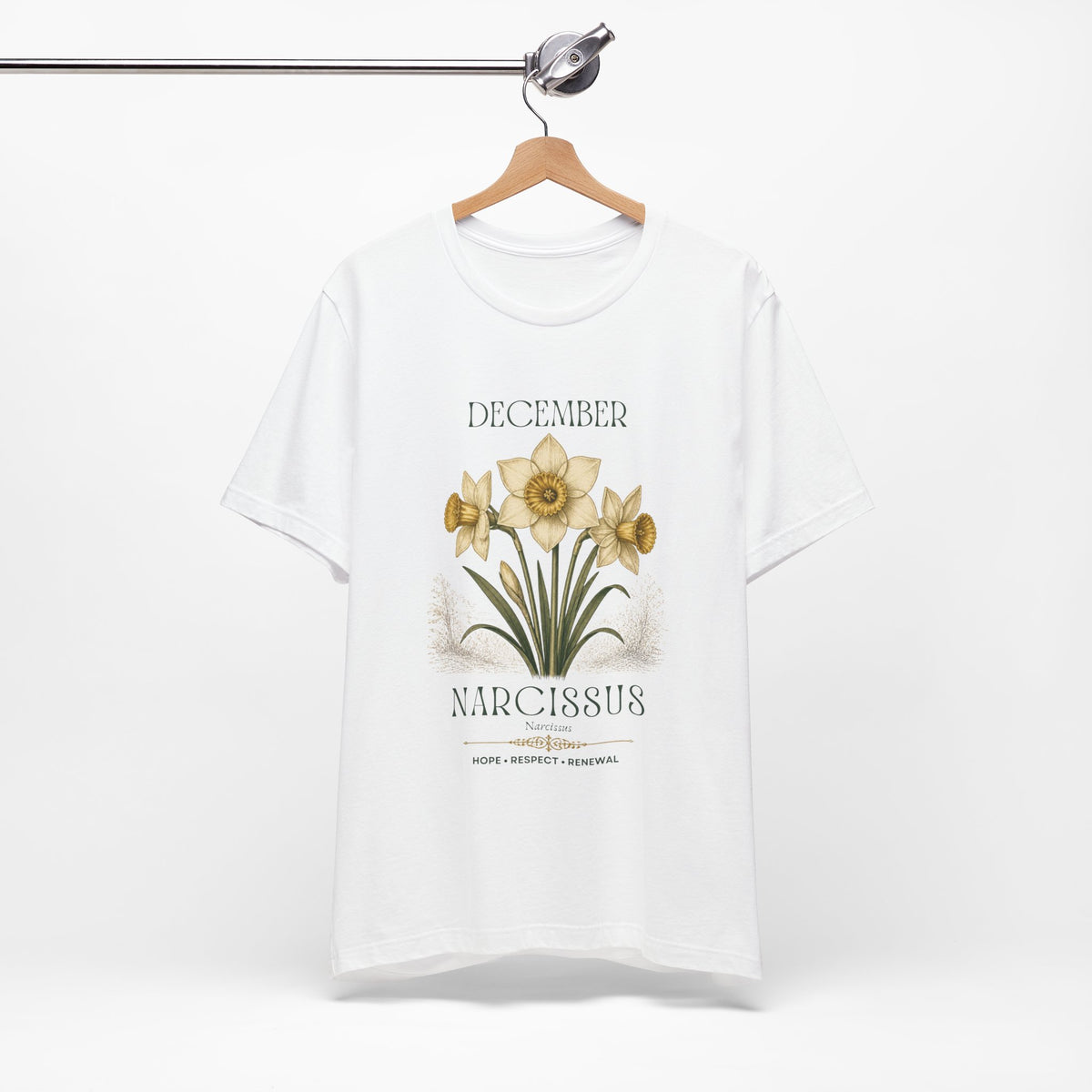 December Birth Flower Tee | Narcissus & Holly Celestial Design | Birthday Gift