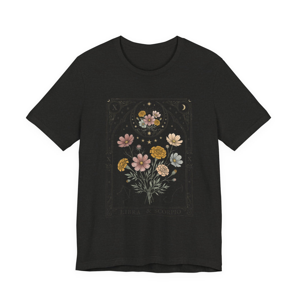 October - Libra & Scorpio Floral Zodiac Birth Flower T‑Shirt — Botanical Horoscope Tee