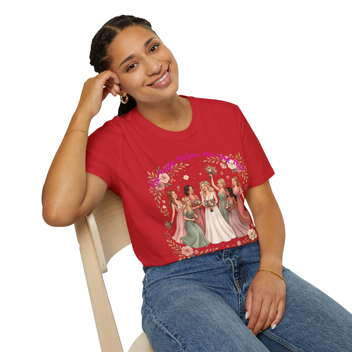 Bride and Bridesmaids Illustration T-Shirt | Floral Wedding Bridal Party Design