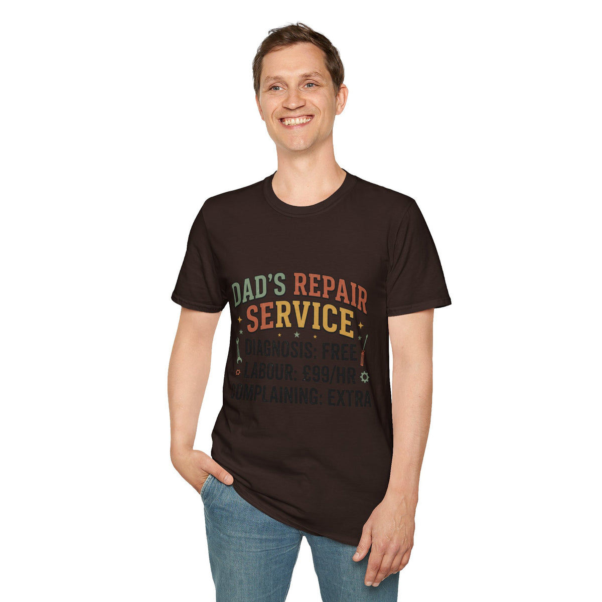 Dad's Repair Service T-Shirt | Funny Handyman Slogan, Tool Graphic