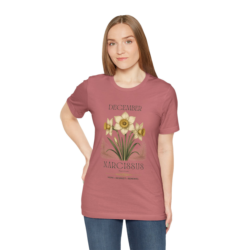 December Birth Flower Tee | Narcissus & Holly Celestial Design | Birthday Gift