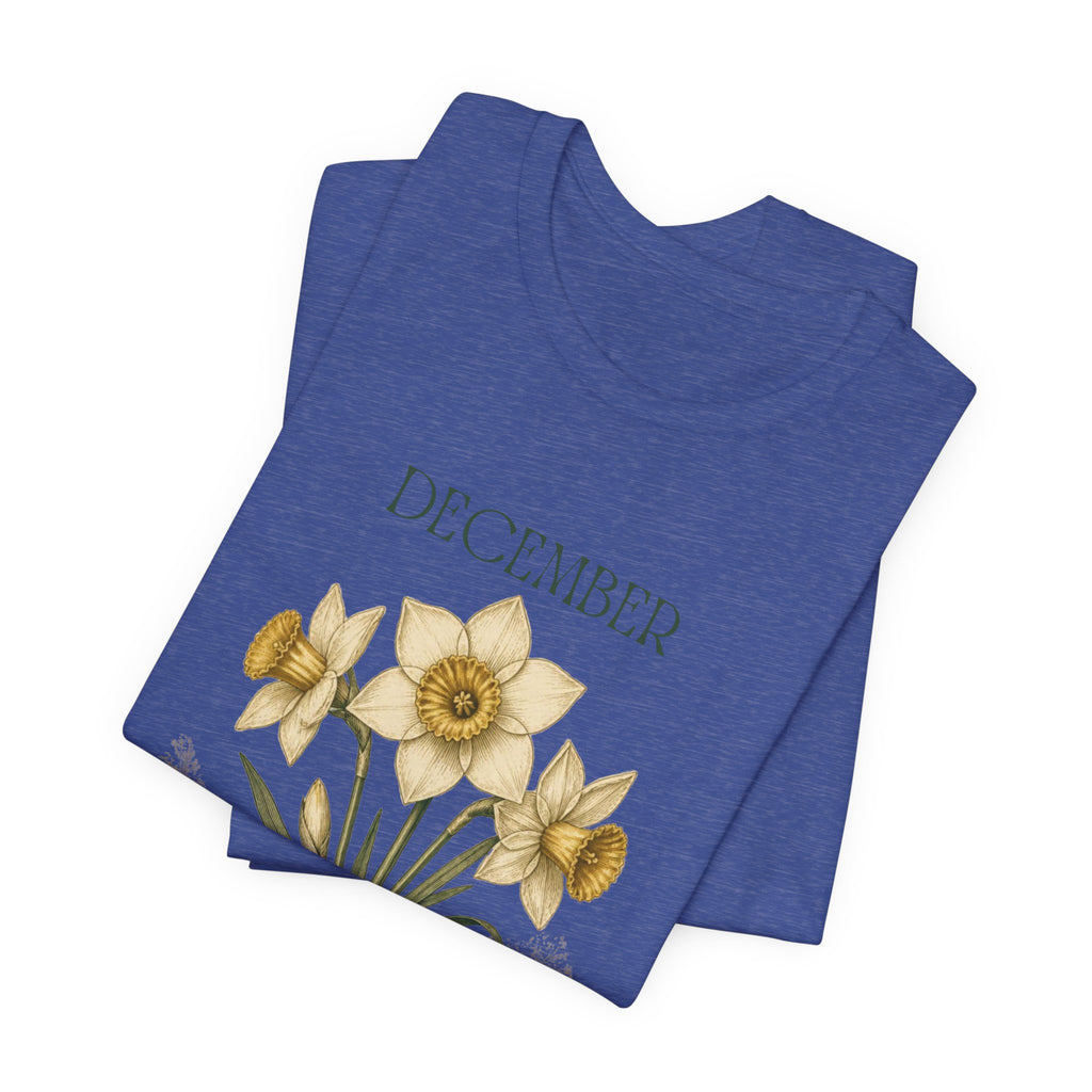 December Birth Flower Tee | Narcissus & Holly Celestial Design | Birthday Gift