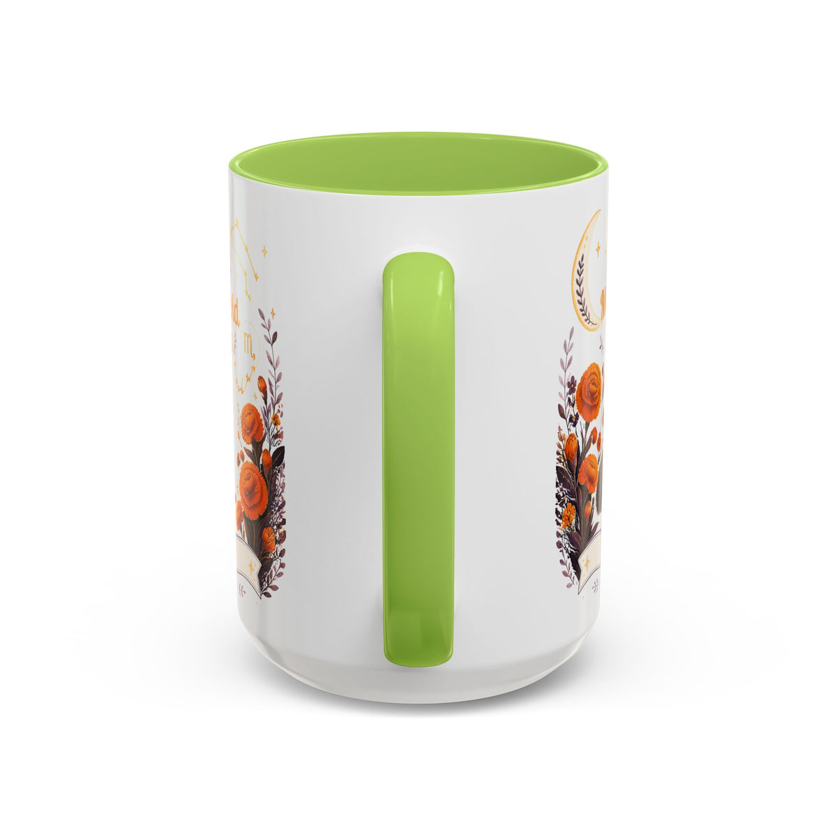 October Birth Flower Marigold Glow Accent Coffee Mug — Zodiac Libra Floral Hedgehog