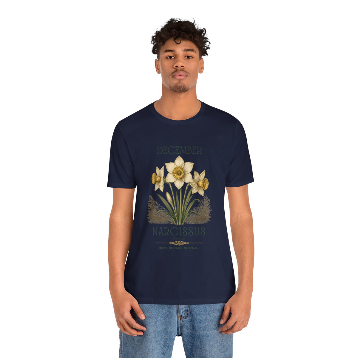 December Birth Flower Tee | Narcissus & Holly Celestial Design | Birthday Gift