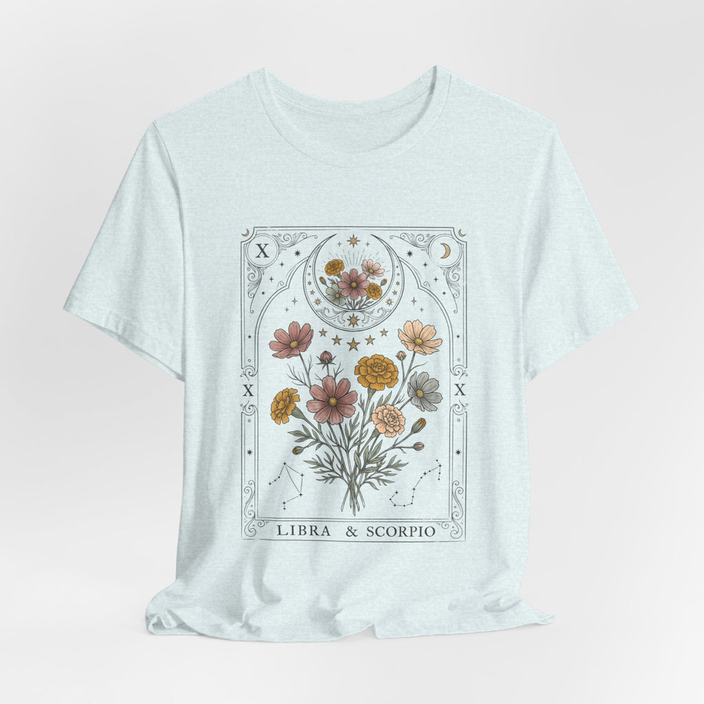 Libra & Scorpio Floral Zodiac T‑Shirt — Botanical Horoscope Tee