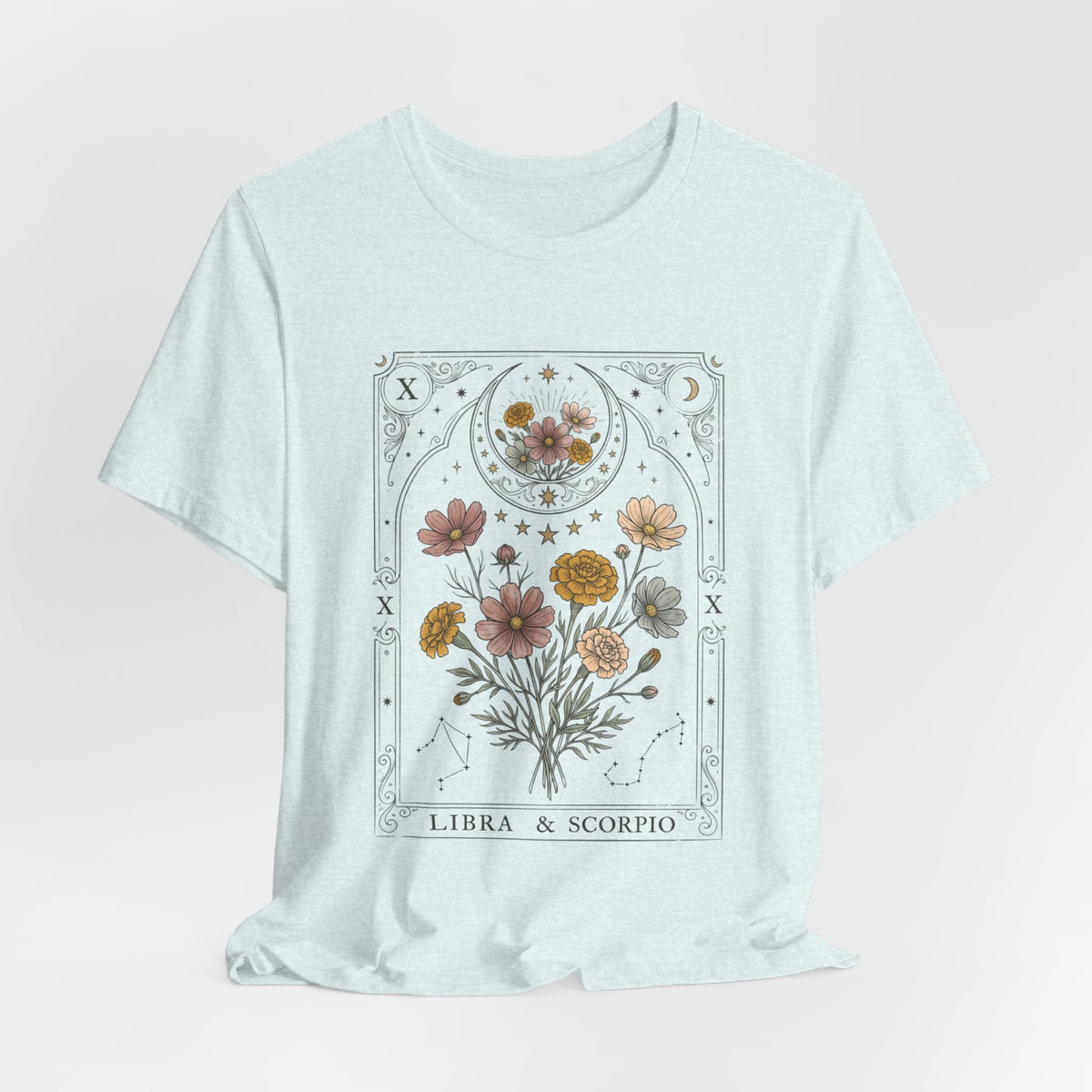 Libra & Scorpio Floral Zodiac T‑Shirt — Botanical Horoscope Tee