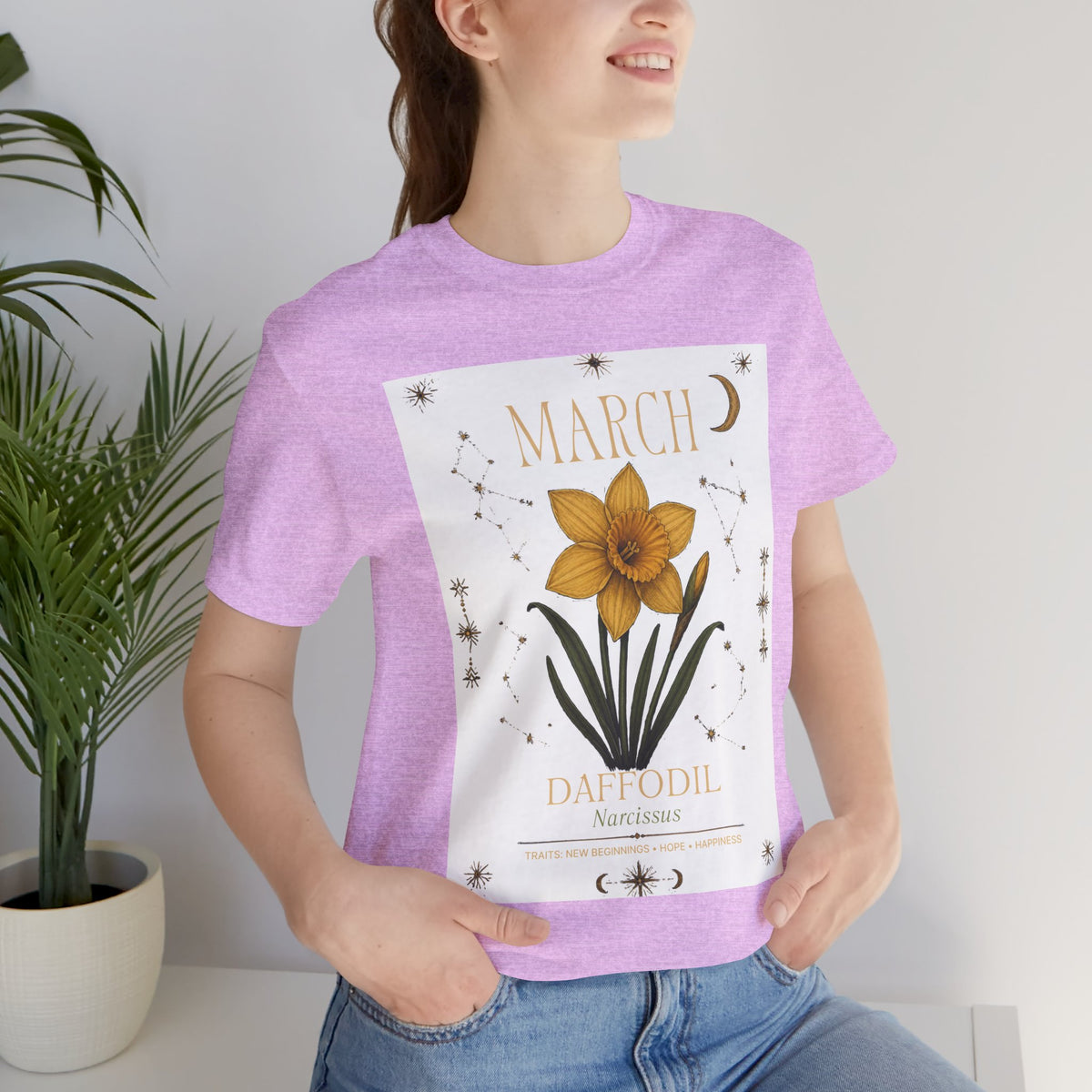 March Zodiac/Celestial aesthetics with birth flower — Birth Month Flower Tee