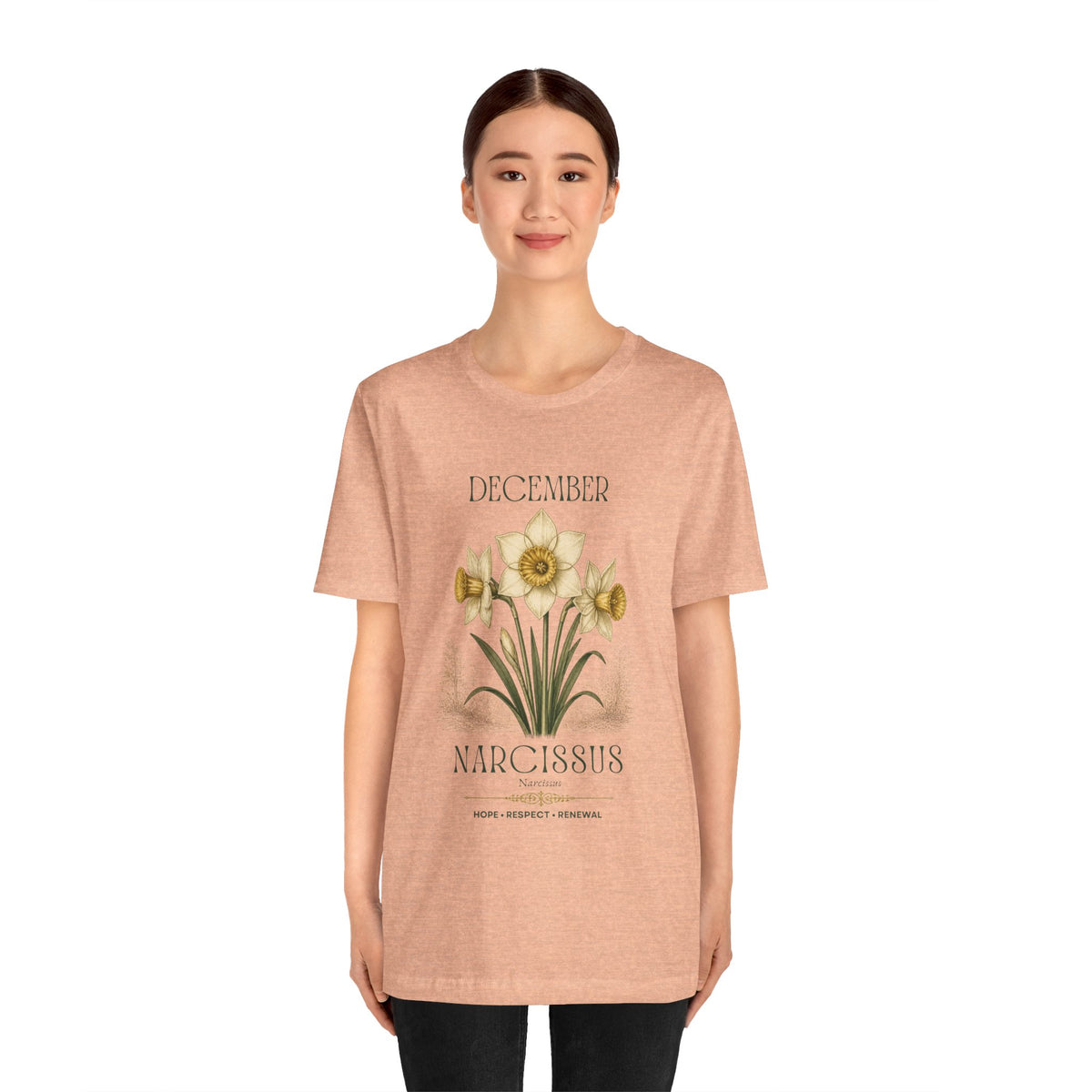 December Birth Flower Tee | Narcissus & Holly Celestial Design | Birthday Gift