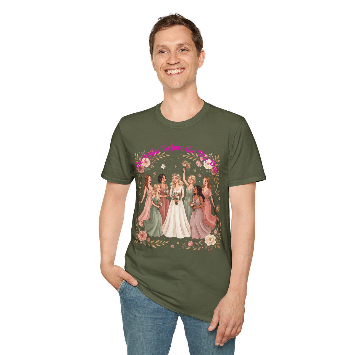 Bride and Bridesmaids Illustration T-Shirt | Floral Wedding Bridal Party Design
