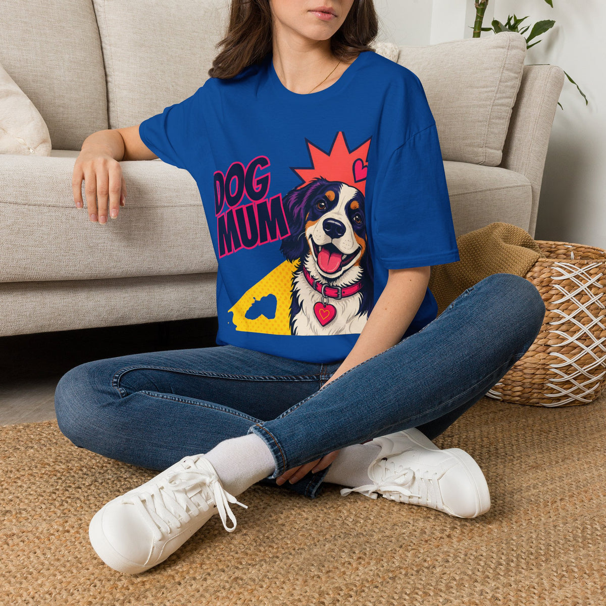 Dog Mum Pop Art T-Shirt | Happy Dog Portrait, Heart Collar