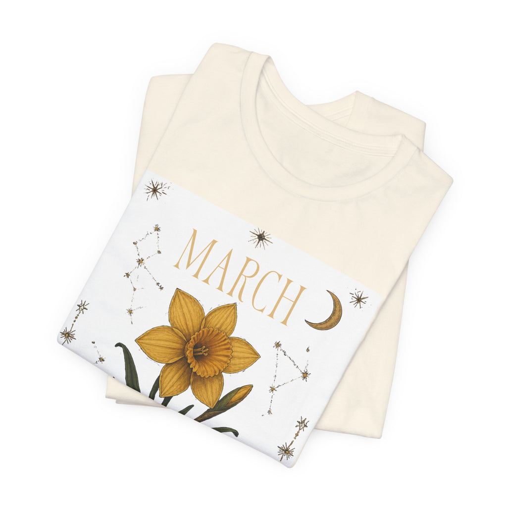 March Zodiac/Celestial aesthetics with birth flower — Birth Month Flower Tee