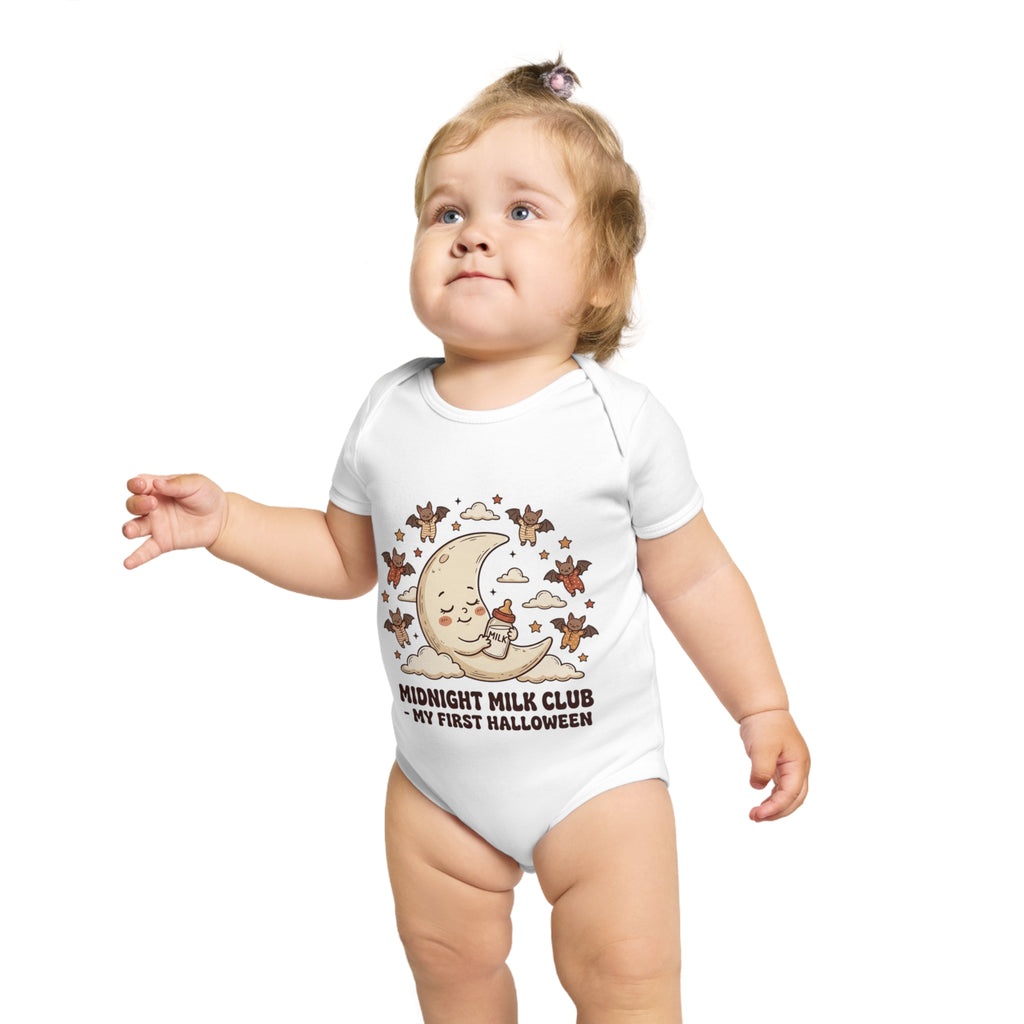 Halloween Baby Bodysuit — "Midnight Milk Club: My First Halloween" Cute Moon & Cupcake Infant One-Piece