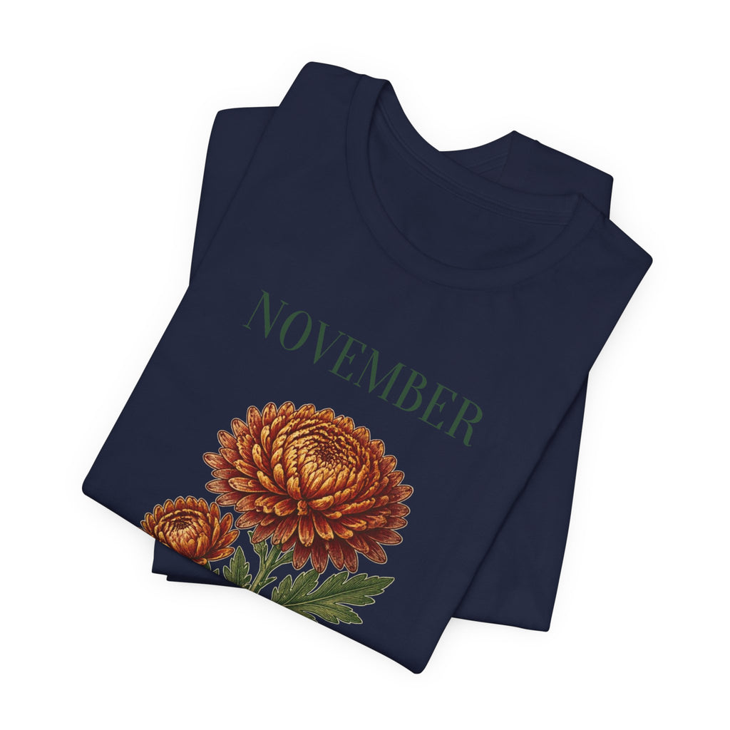 November Birth Flower Tee | Chrysanthemum Celestial Design | Birthday Gift