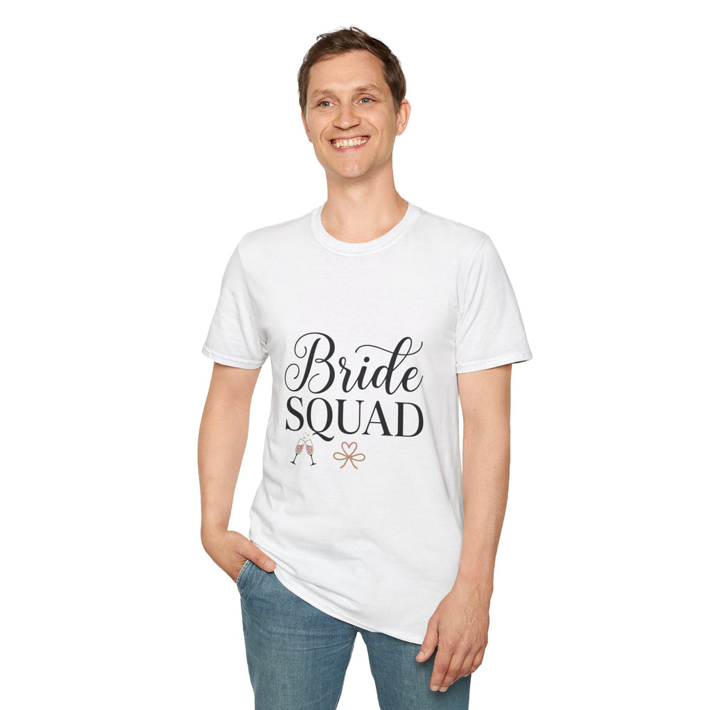 Bride Squad T-Shirt — Bachelorette Party Bridesmaid Tee with Champagne Icons