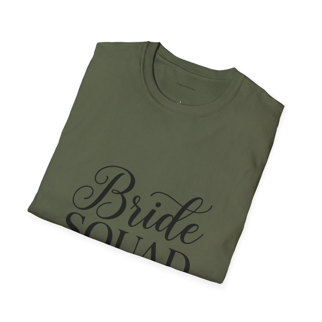 Bride Squad T-Shirt — Bachelorette Party Bridesmaid Tee with Champagne Icons