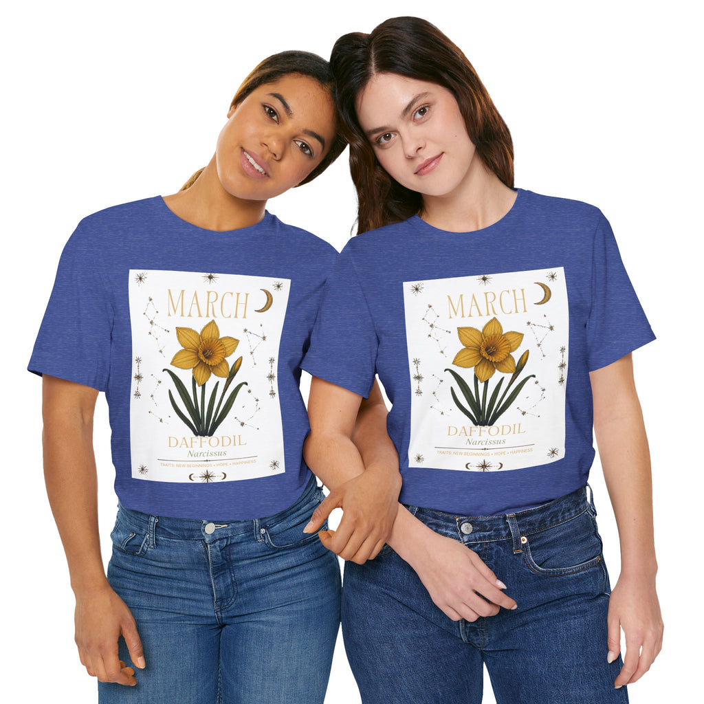 March Zodiac/Celestial aesthetics with birth flower — Birth Month Flower Tee