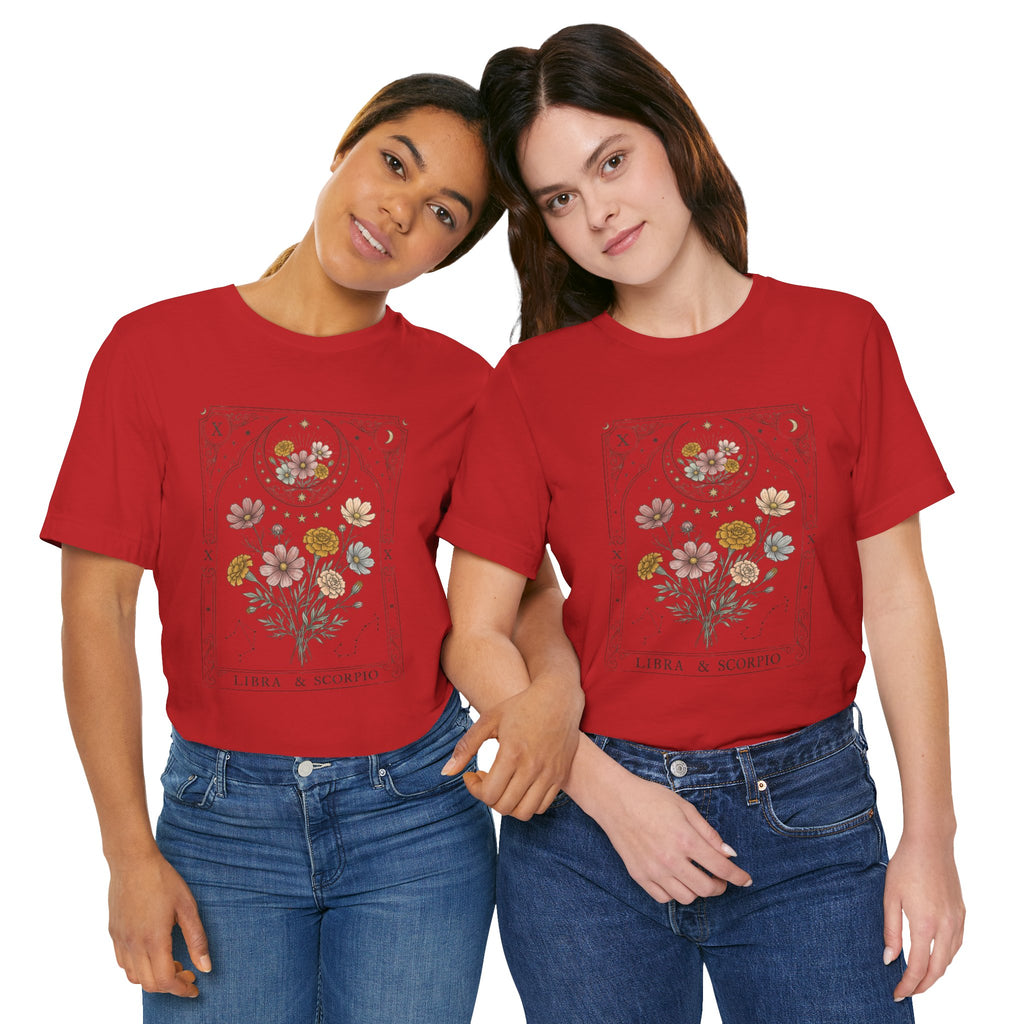 Libra & Scorpio Floral Zodiac T‑Shirt — Botanical Horoscope Tee