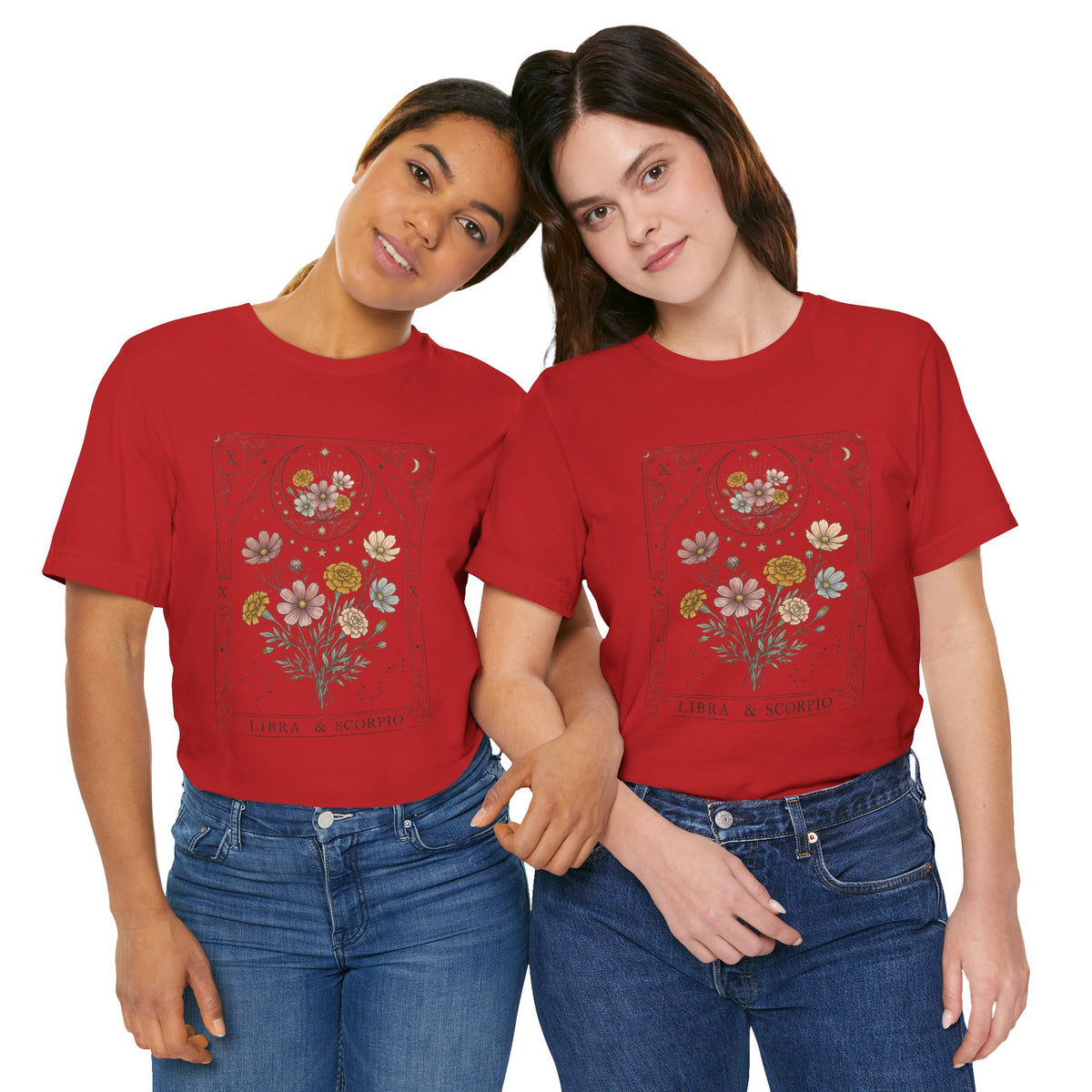 Libra & Scorpio Floral Zodiac T‑Shirt — Botanical Horoscope Tee