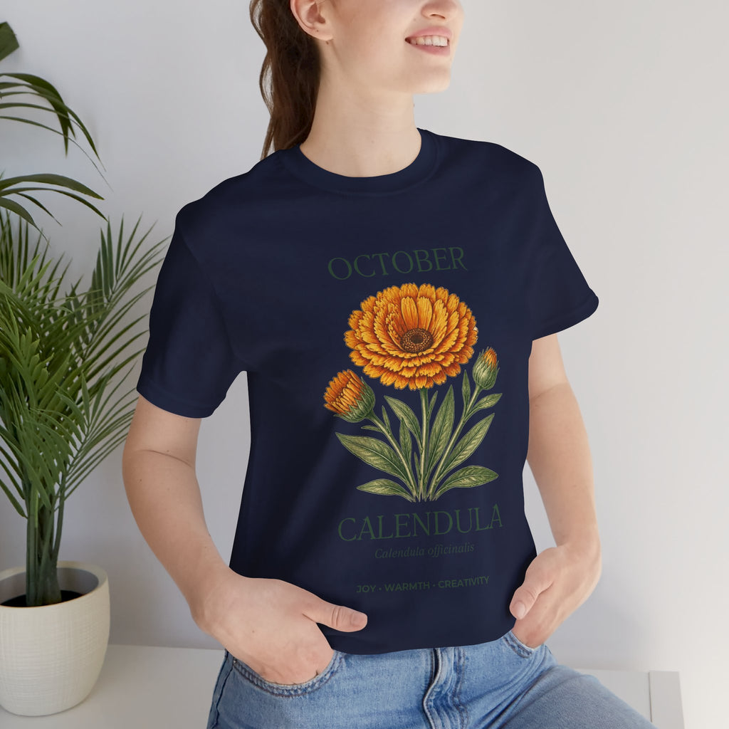 October Birth Flower Tee | Marigold & Cosmos Celestial Design | Birthday Gift