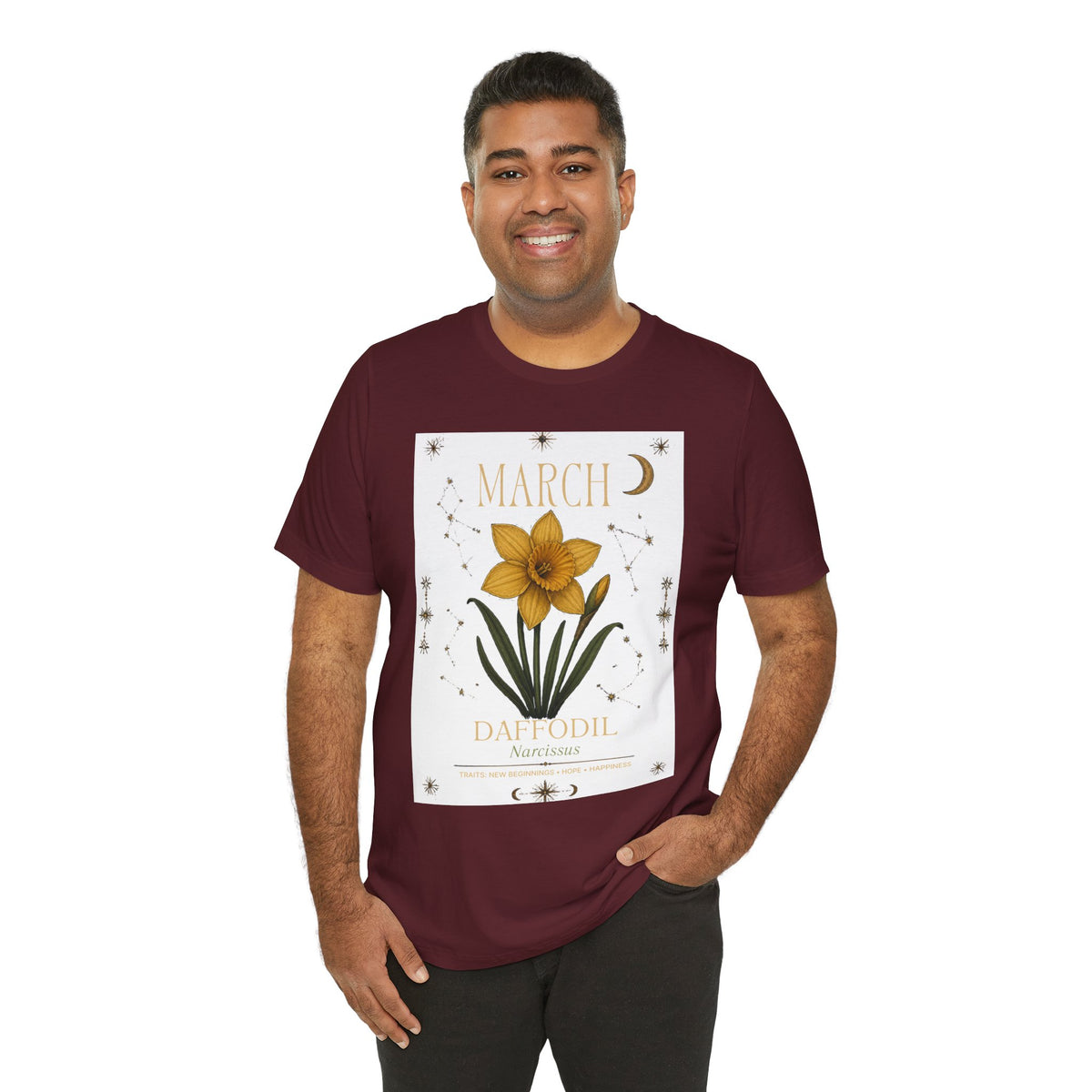 March Zodiac/Celestial aesthetics with birth flower — Birth Month Flower Tee