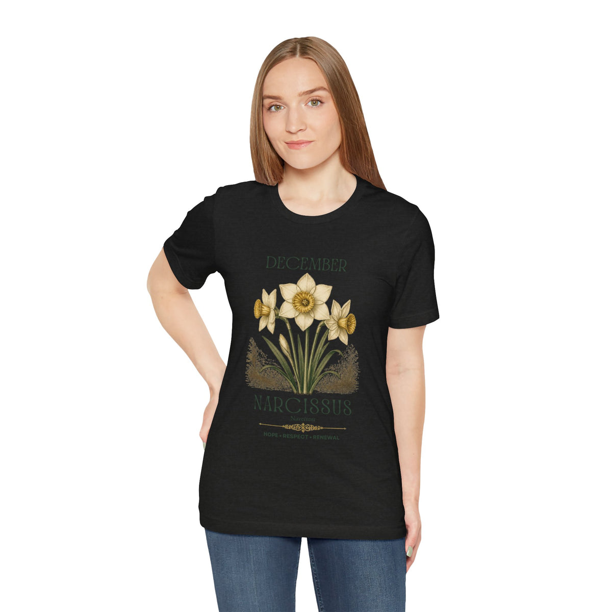 December Birth Flower Tee | Narcissus & Holly Celestial Design | Birthday Gift