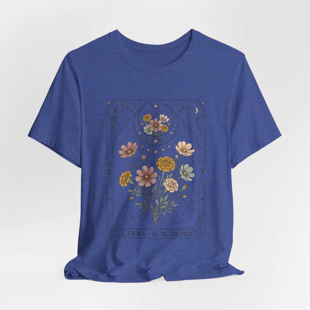 Libra & Scorpio Floral Zodiac T‑Shirt — Botanical Horoscope Tee