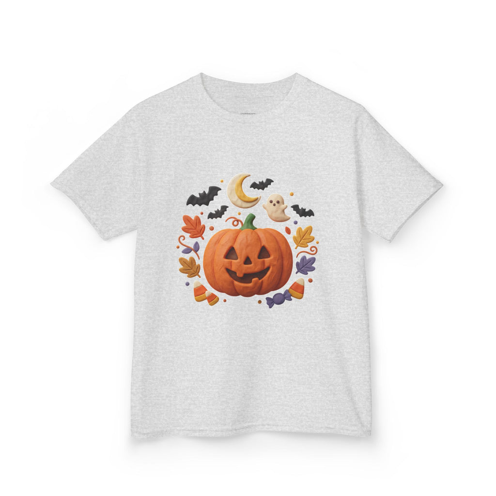 Jack-o'-Lantern Pumpkin Kids Tee | Halloween Ghosts, Bats, Moon, Autumn Leaves