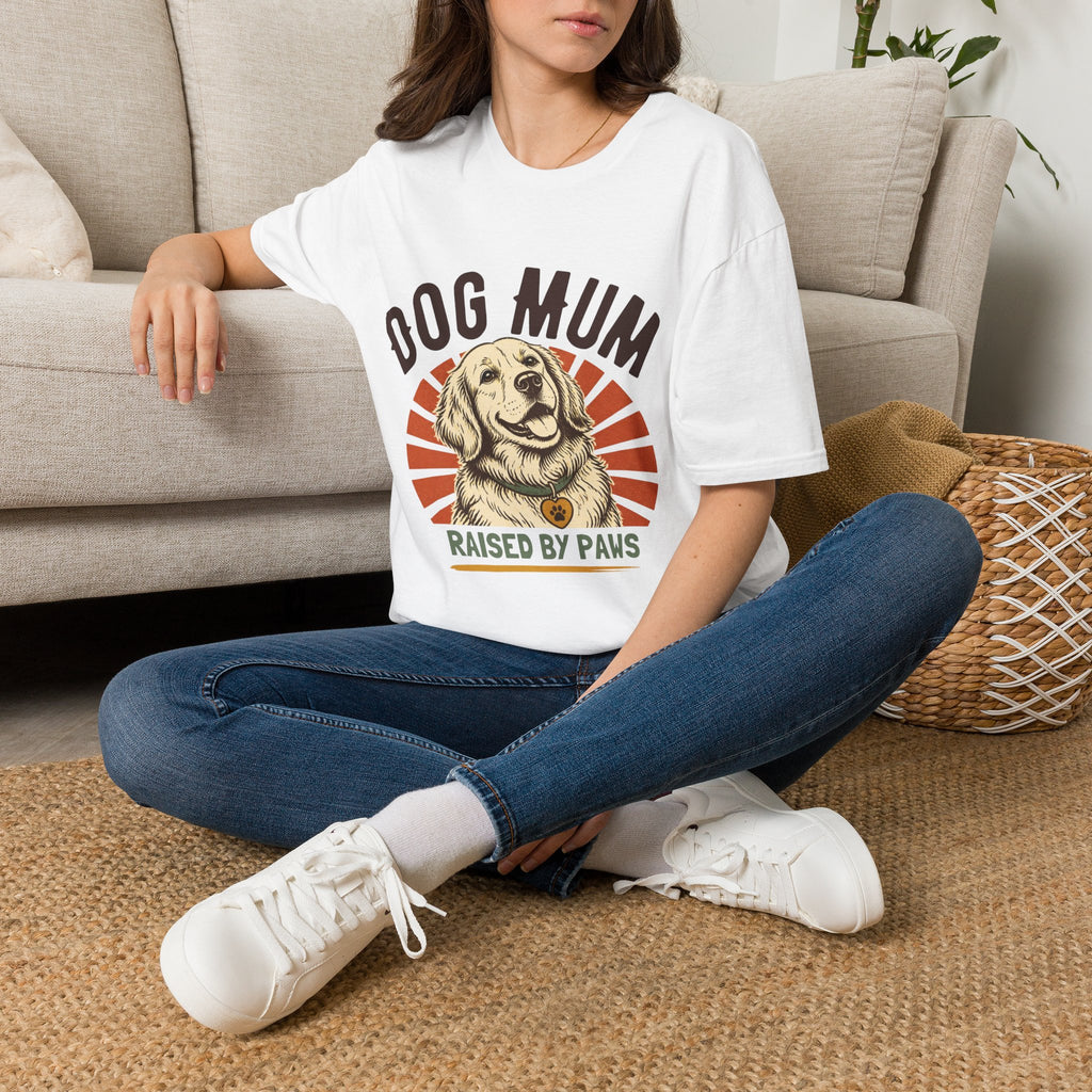 Dog Mum Raised By Paws T-Shirt | Golden Retriever Retro