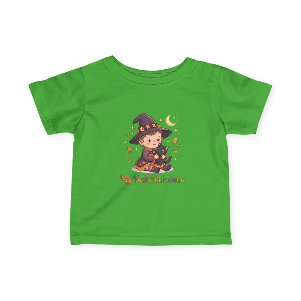 Halloween Infant Tee — "My First Halloween" Cute Witch & Black Cat Baby Shirt
