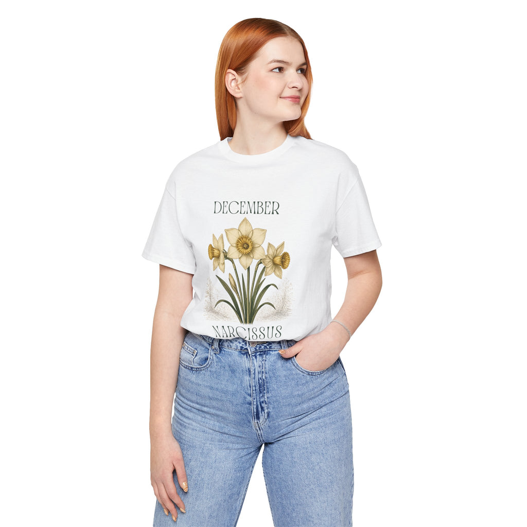 December Birth Flower Tee | Narcissus & Holly Celestial Design | Birthday Gift