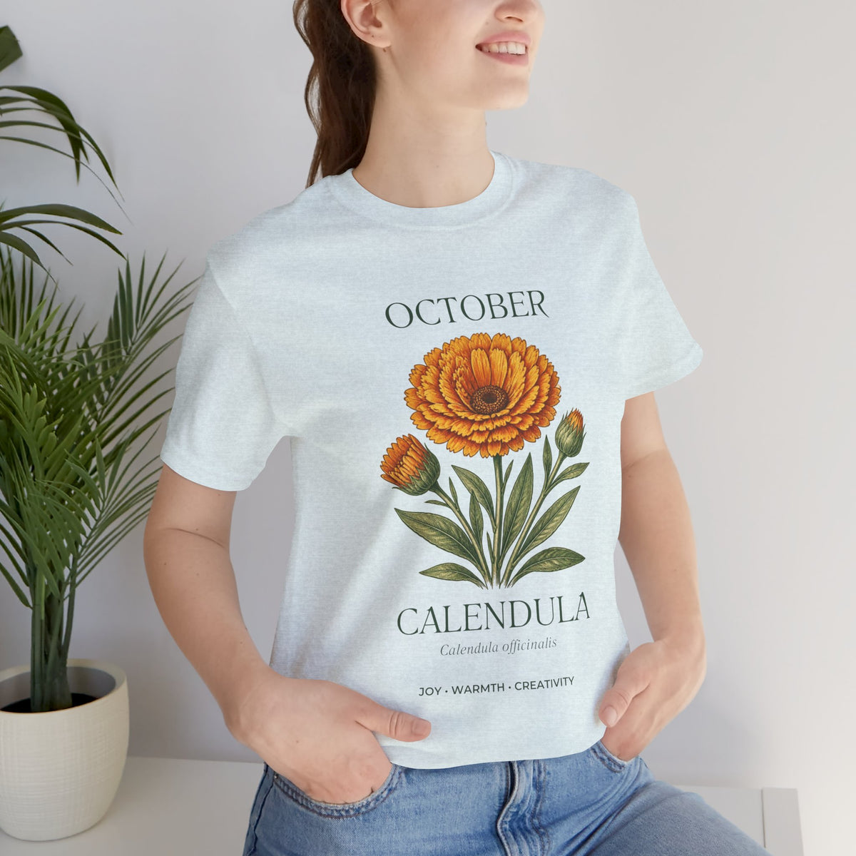 October Birth Flower Tee | Marigold & Cosmos Celestial Design | Birthday Gift