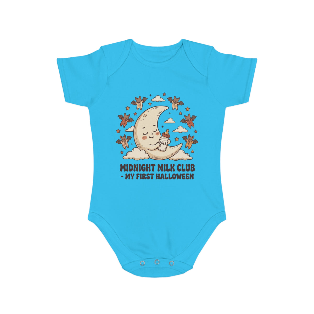 Halloween Baby Bodysuit — "Midnight Milk Club: My First Halloween" Cute Moon & Cupcake Infant One-Piece