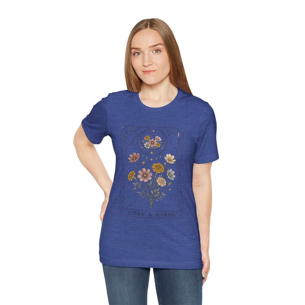 Libra & Scorpio Floral Zodiac T‑Shirt — Botanical Horoscope Tee