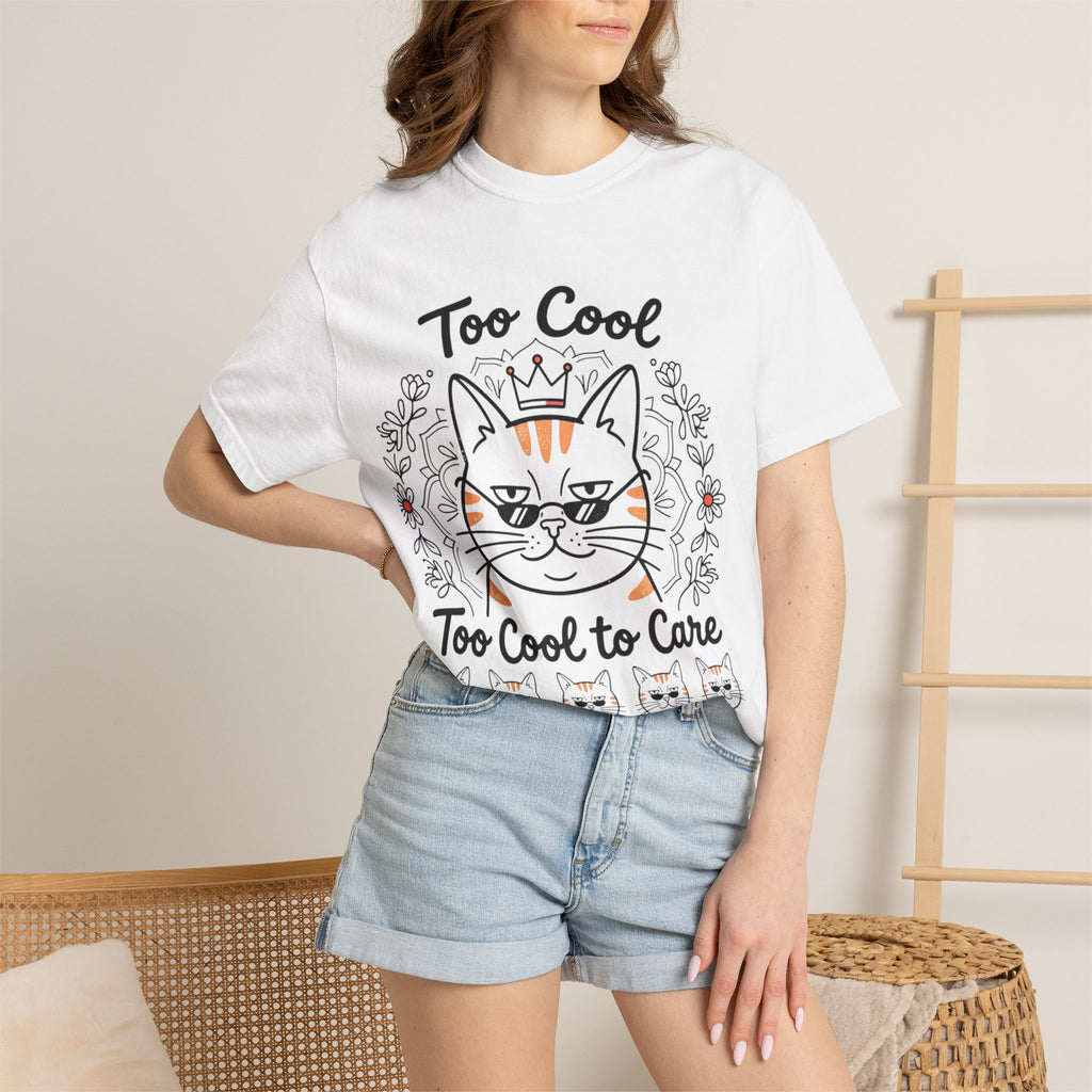 Too Cool to Care Cat T-Shirt — Crowned Tabby Graphic Tee (Gift for Cat Lovers)