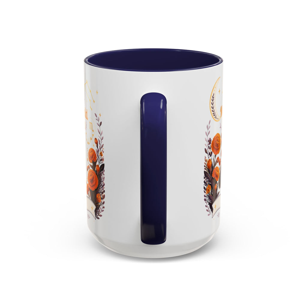 October Birth Flower Marigold Glow Accent Coffee Mug — Zodiac Libra Floral Hedgehog
