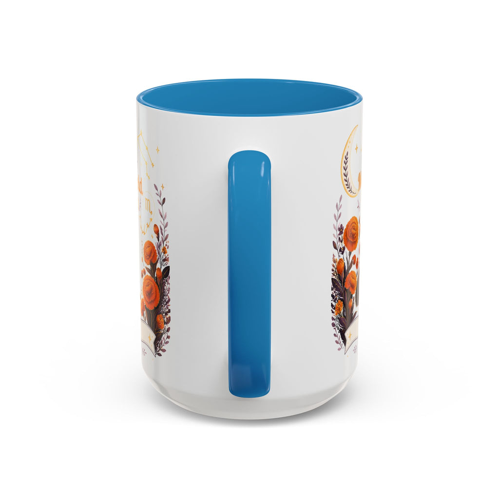 October Birth Flower Marigold Glow Accent Coffee Mug — Zodiac Libra Floral Hedgehog