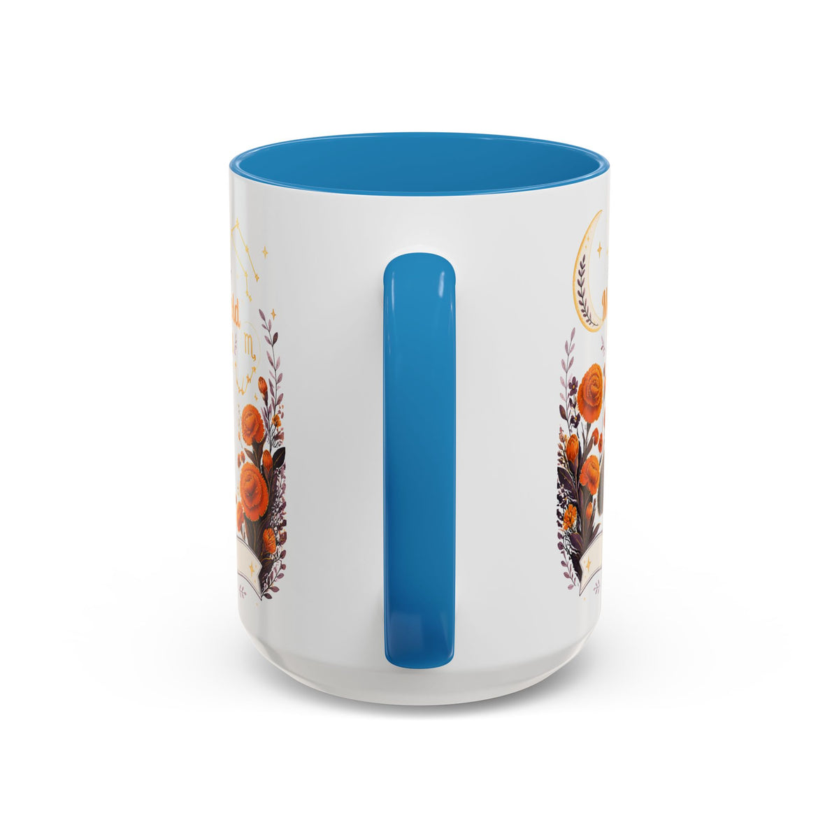 October Birth Flower Marigold Glow Accent Coffee Mug — Zodiac Libra Floral Hedgehog