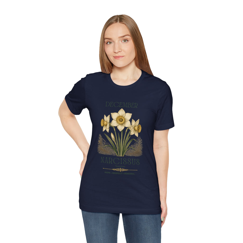December Birth Flower Tee | Narcissus & Holly Celestial Design | Birthday Gift