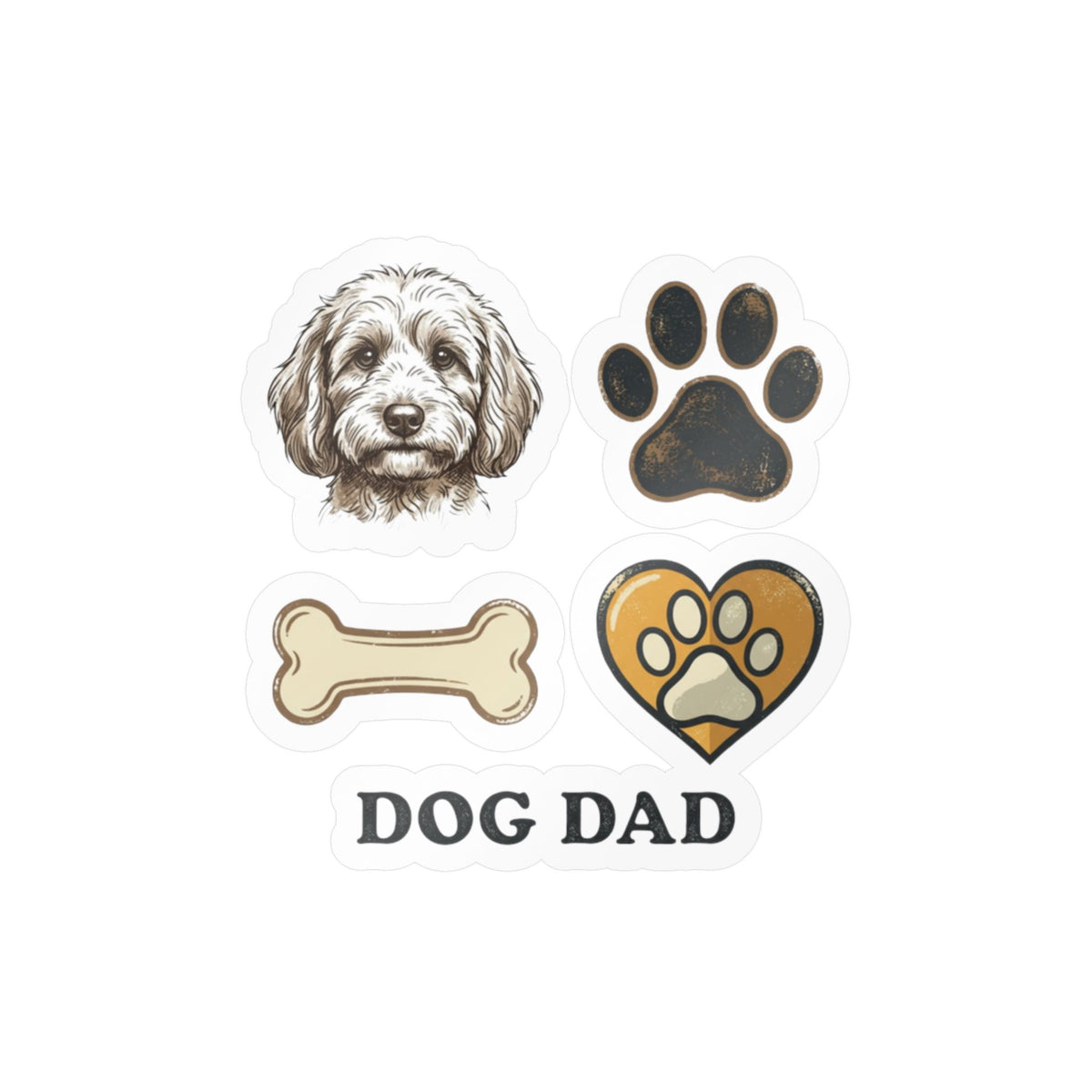 Dog Dad paw, bone and dog face kiss-cut vinyl decal | Sticker