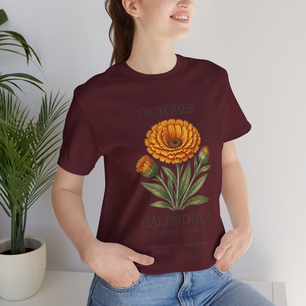 October Birth Flower Tee | Marigold & Cosmos Celestial Design | Birthday Gift