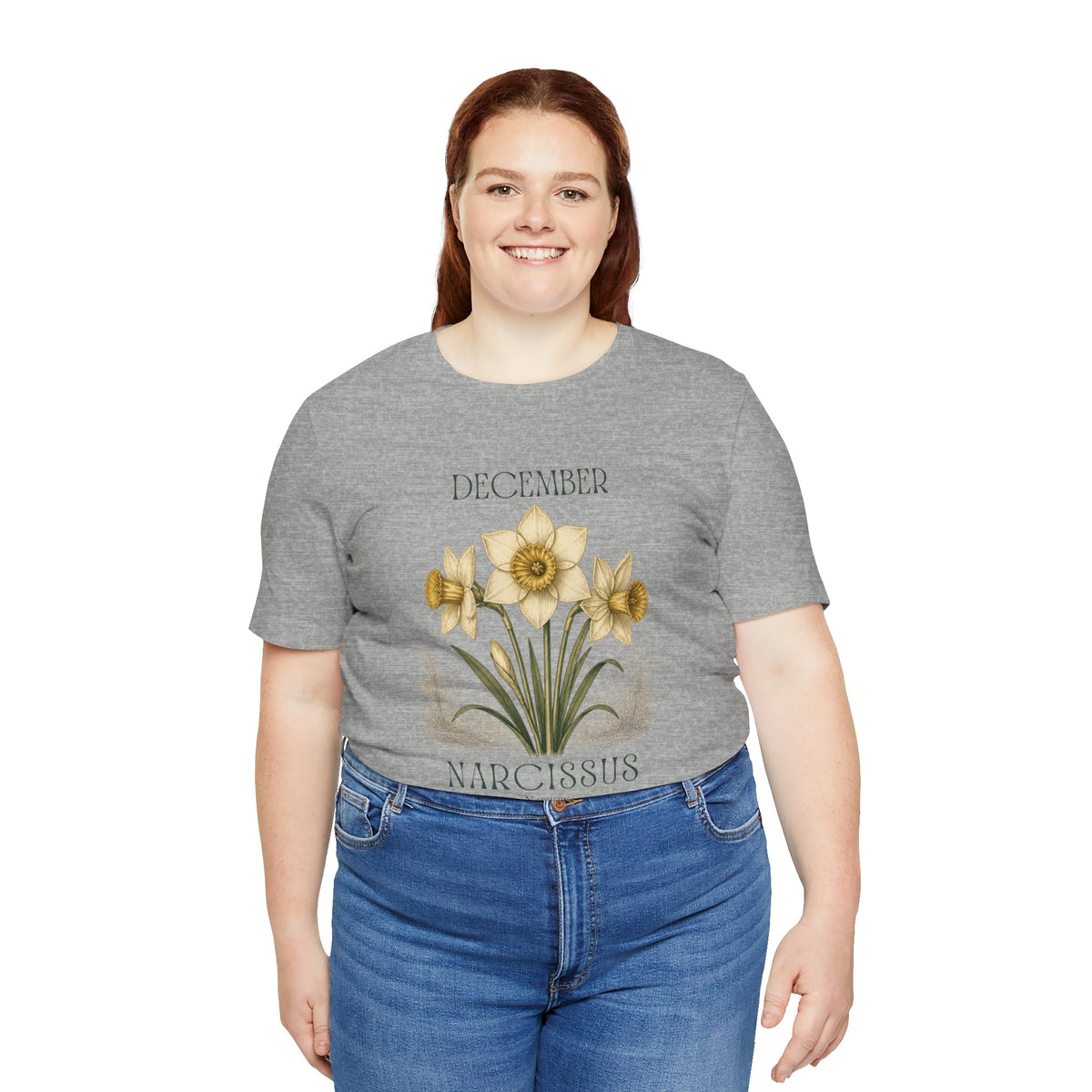 December Birth Flower Tee | Narcissus & Holly Celestial Design | Birthday Gift
