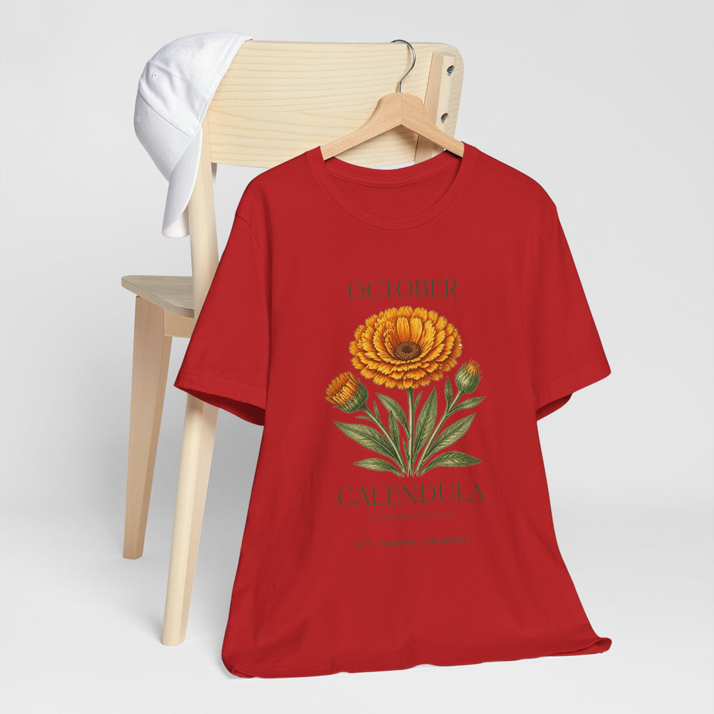 October Birth Flower Tee | Marigold & Cosmos Celestial Design | Birthday Gift