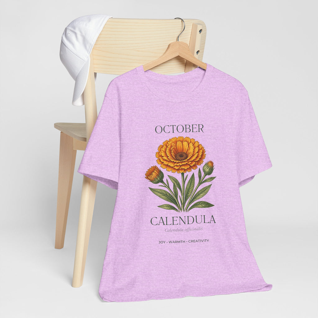 October Birth Flower Tee | Marigold & Cosmos Celestial Design | Birthday Gift